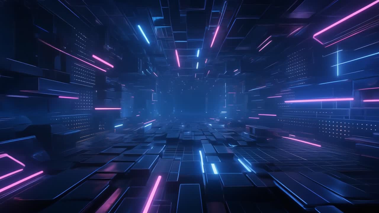 Futuristic Digital Tunnel with Moving Neon Lights