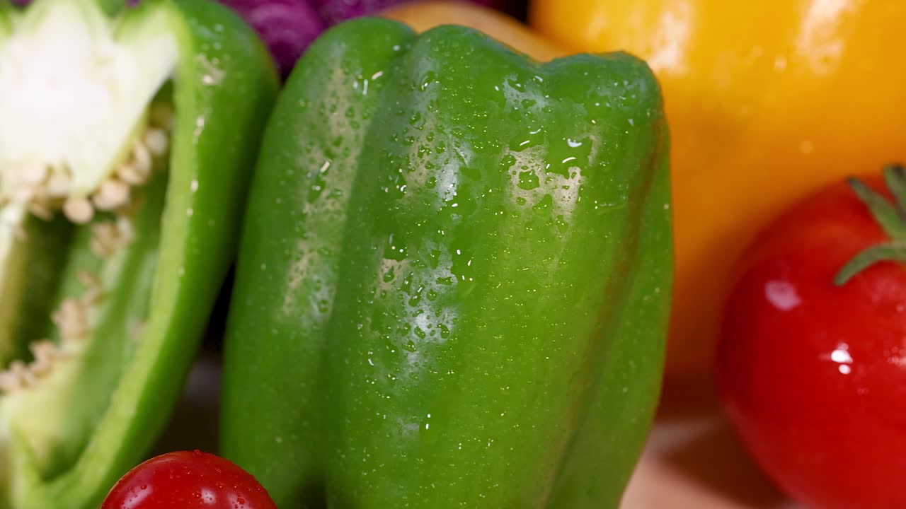 un vibrante escaparate de verduras frescas y orgánicas dispuestas de una manera colorida y atractiva, destacando su belleza natural