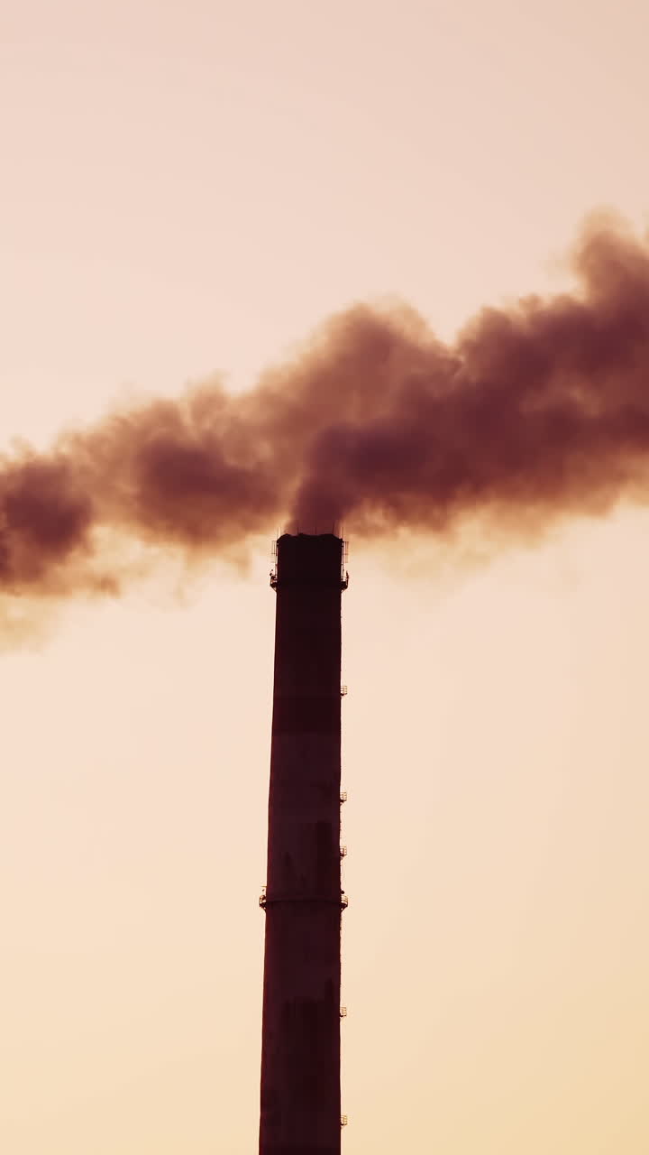 Chimney from polluting factory. Smoke of pipes pollutes atmosphere of the planet Vertical video