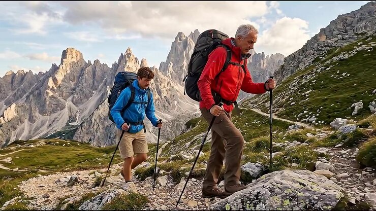 Escursionisti che camminano in montagna