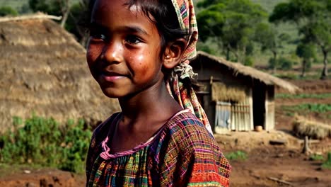 una muchacha en un pueblo rural