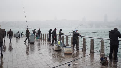 rainy day fishing in istanbul