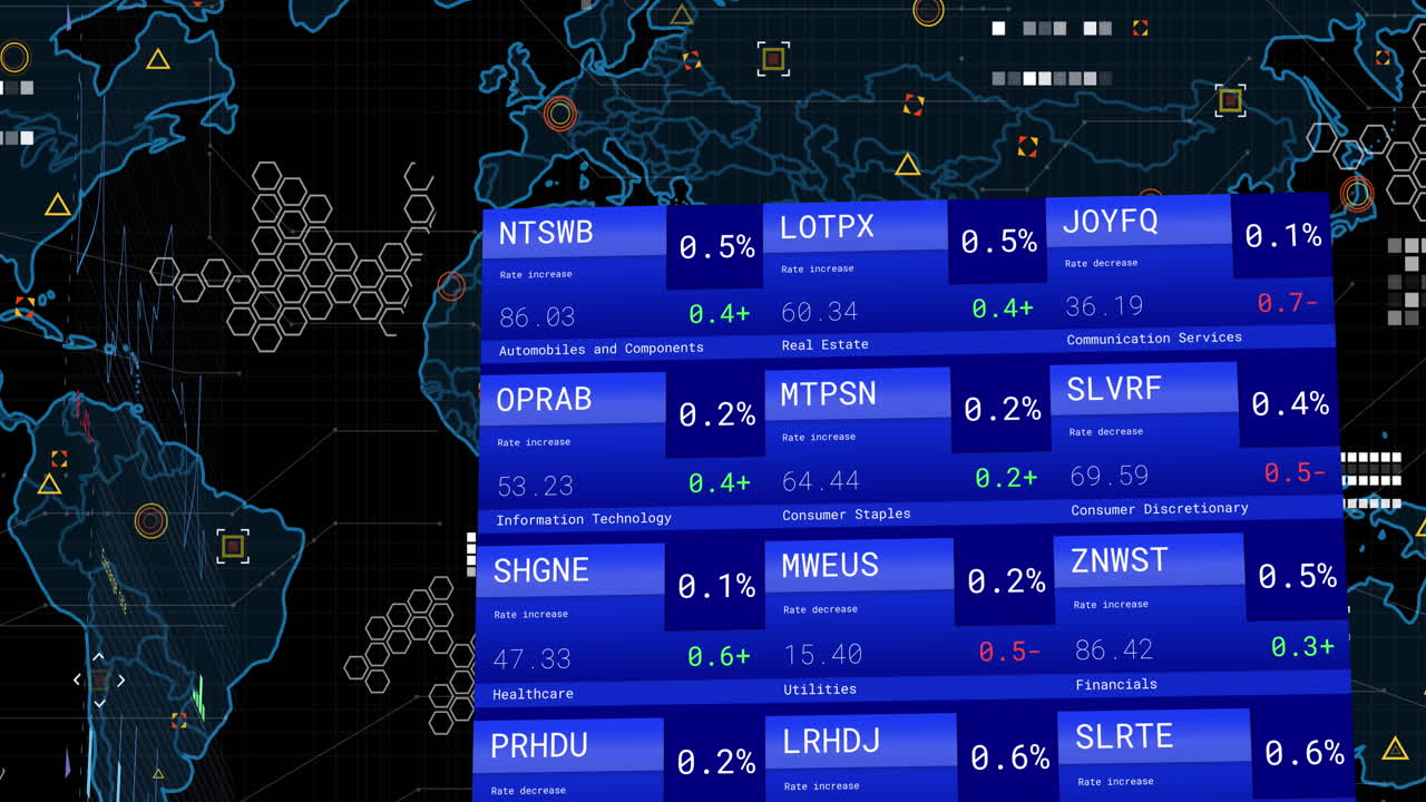 Animation of financial data processing over screens