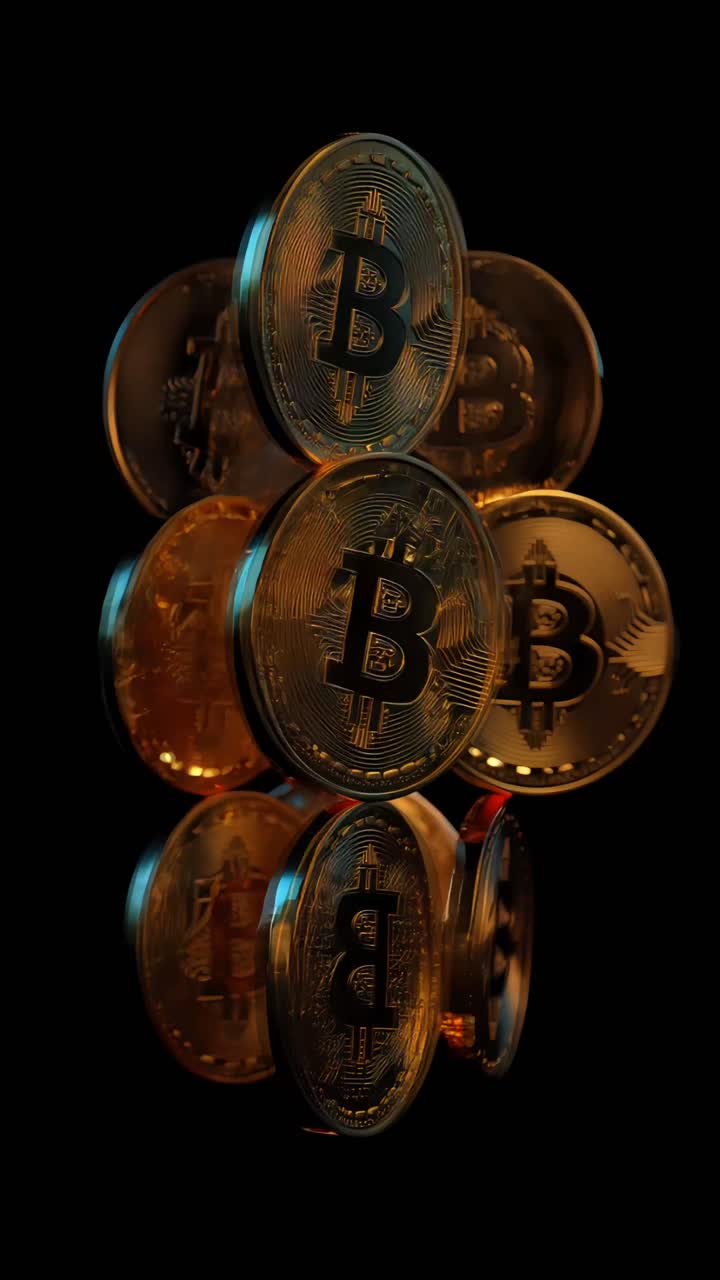 Animação de Bitcoin Dourado Girando em Fundo Escuro Cripto Cinematográfico 4K