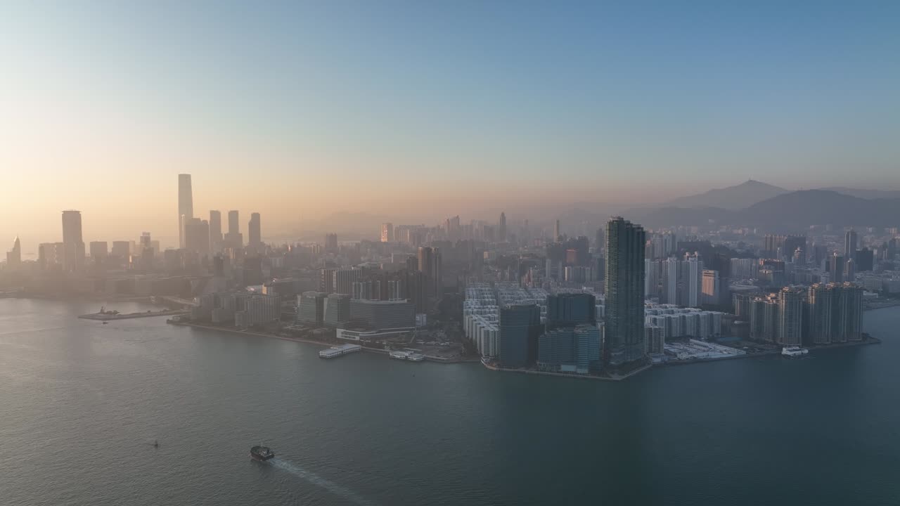 imágenes aéreas en 4k de la ciudad de hong kong al atardecer