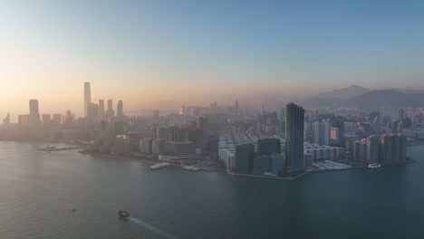 4k aerial view footage of hong kong city in sunset