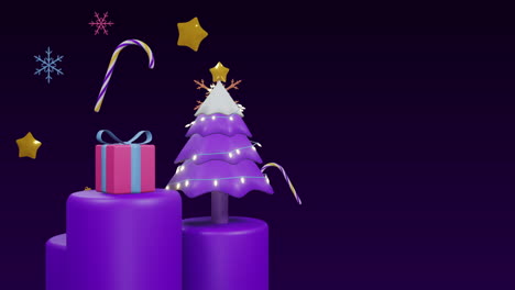 animation of spinning christmas tree and decorations on black background