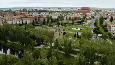 The-New-Church-Of-The-Arrabal-Between-The-Tormes-River-And-Roundabout-of-Vettones-and-Vacceos-In-Salamanca,-Spain