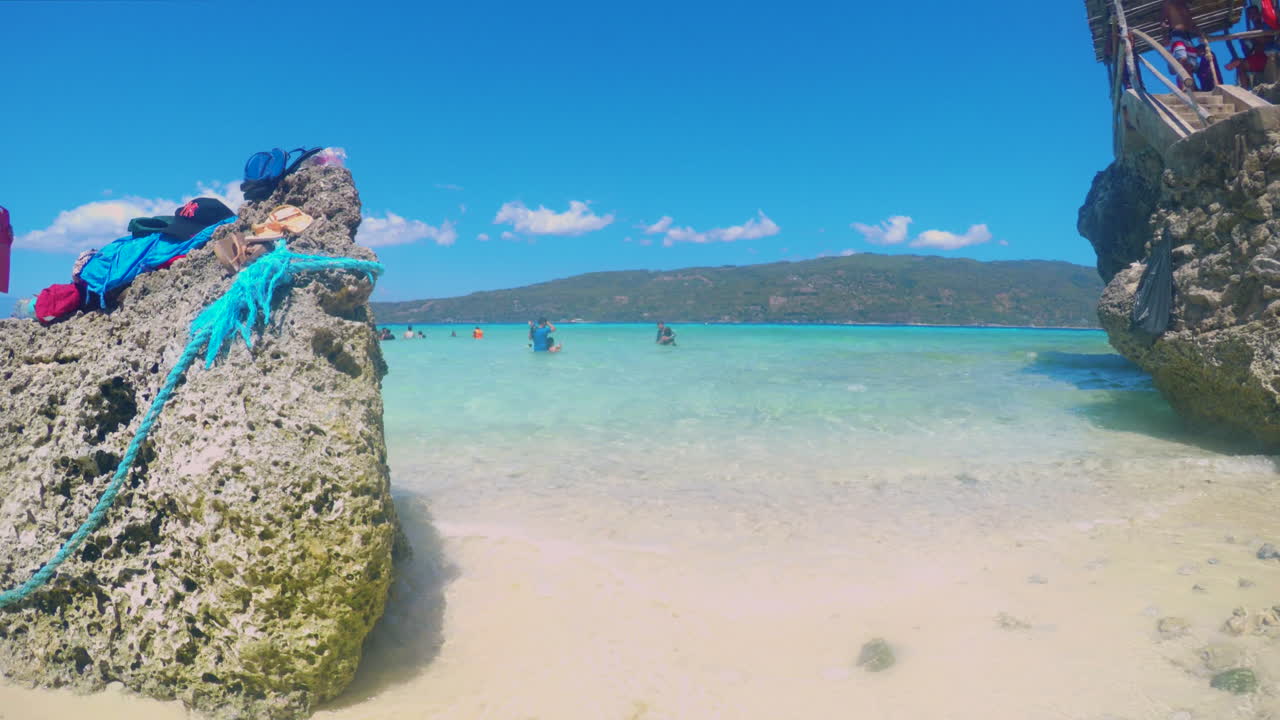 Huge Rock in the Clear Ocean Water of Sumilon Island, Cebu, Philippines