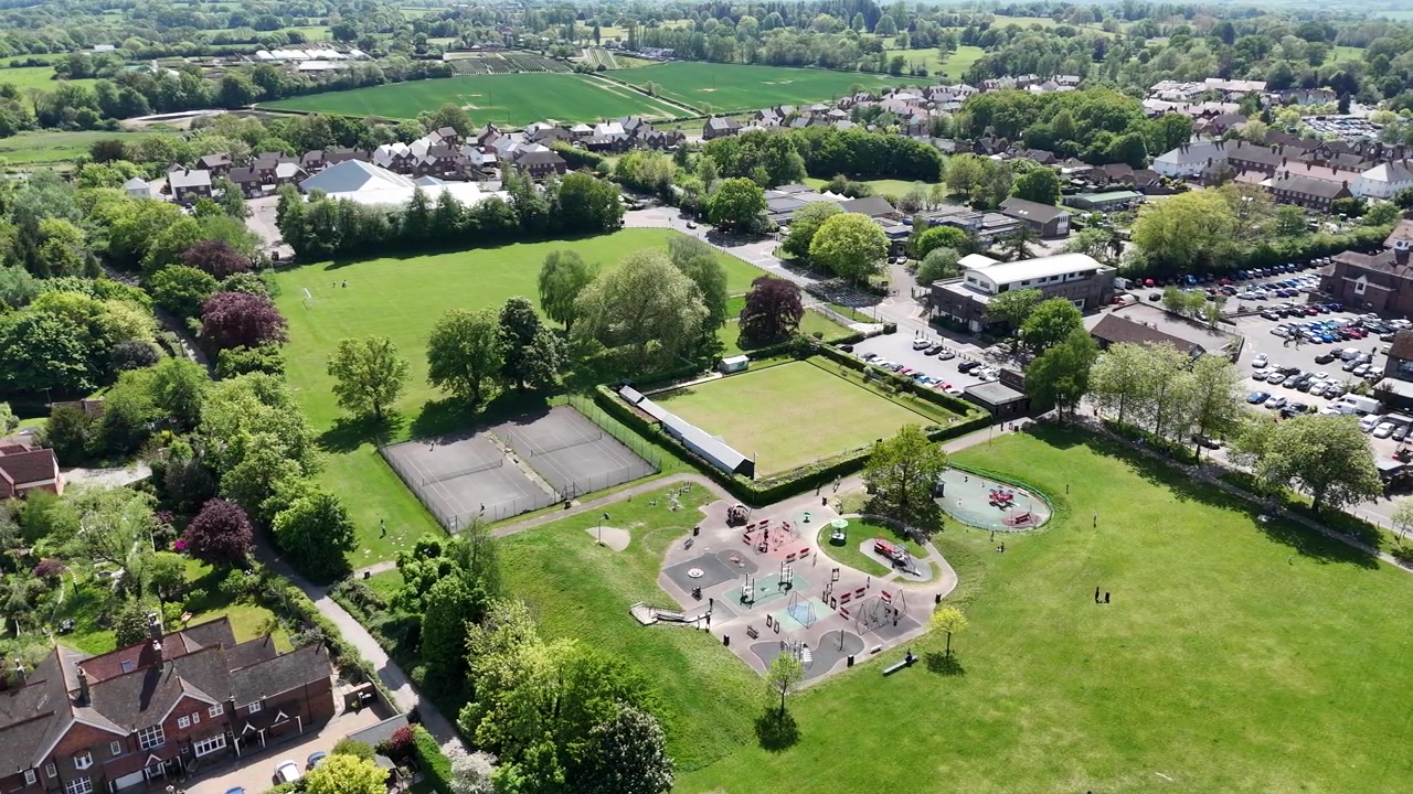 Tenterden Recreation Ground, Kent UK drone aerial view