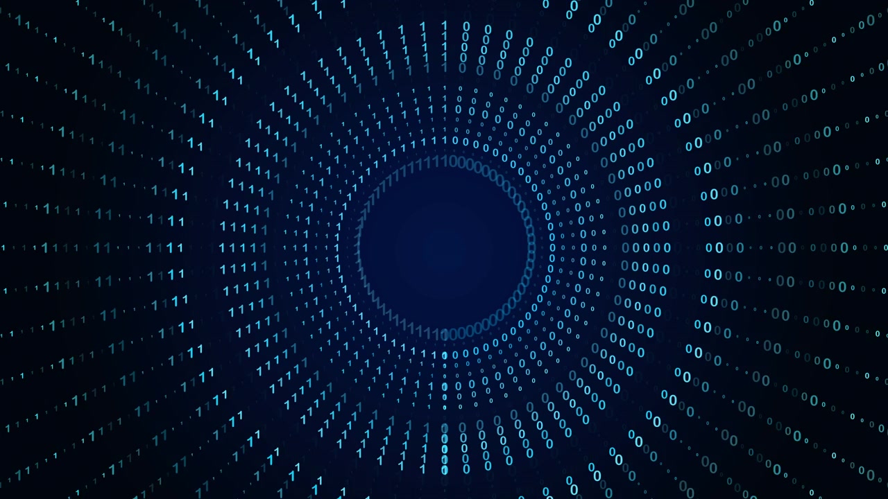 Digital Binary Code Rotating in Circular Motion