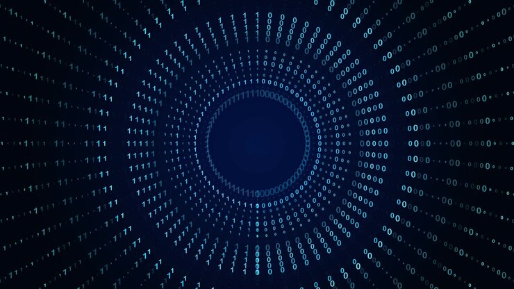 Digital Binary Code Rotating in Circular Motion