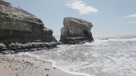 rocky beach with ocean waves crashing