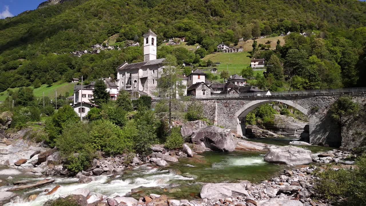 Ponte dei Salti medieval stone bridge village of Lavertezzo Verzasca Valley Switzerland