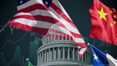 us capitol building and flags