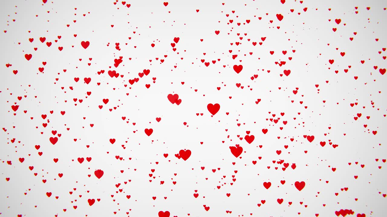 Cuori rossi animati che si disperdono su uno sfondo bianco