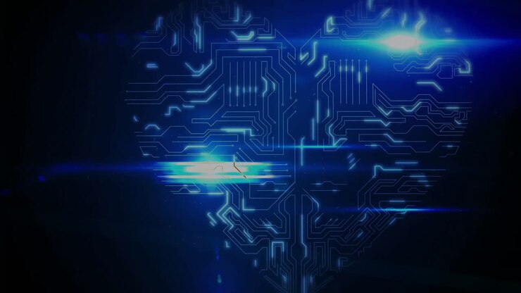 Animazione tecnologica futuristica con linee luminose e motivo a circuito stampato