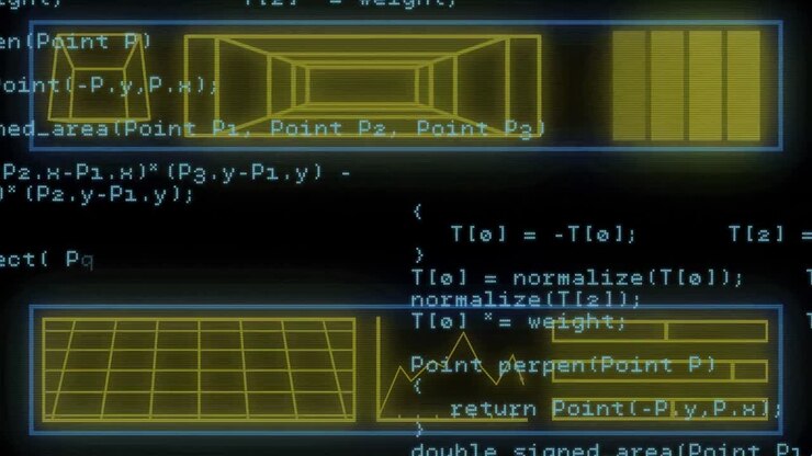 Animation of data processing on black background