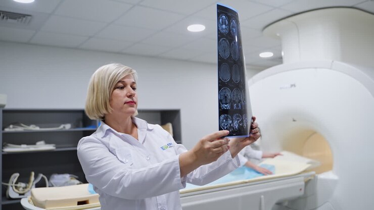 Medico che esamina una risonanza magnetica