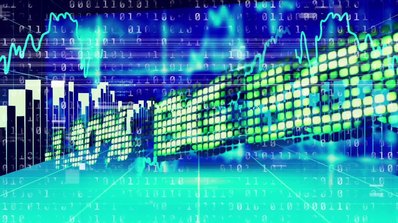 Stock market data processing against blue background