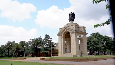 angel statue monument building, panning shot right to left anglo boer war memorial