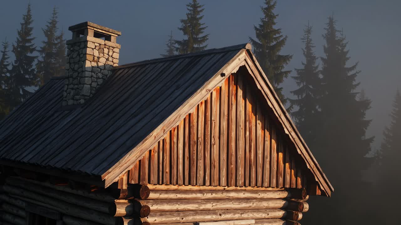 Misty Mountain Cabin at Sunrise