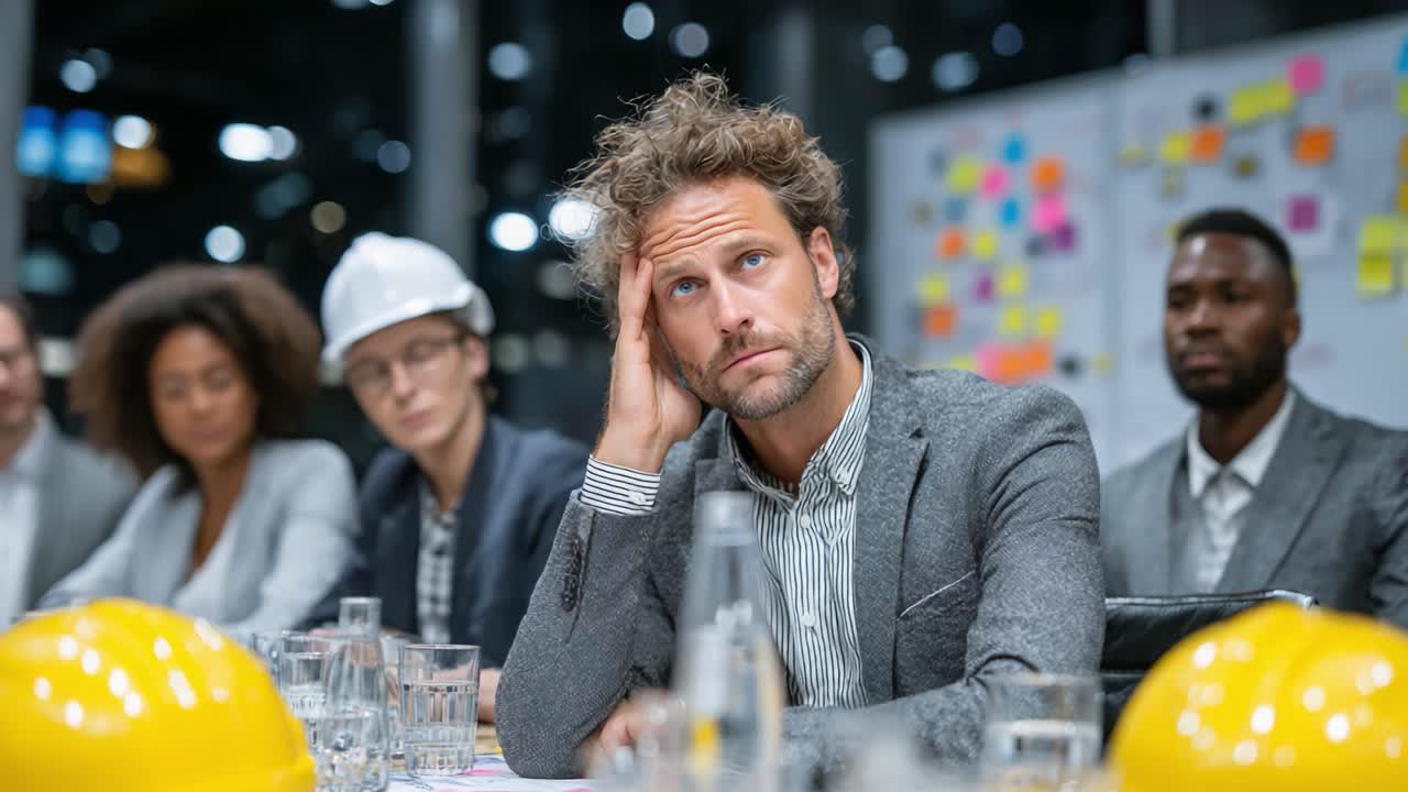 Frustration in the Boardroom: A Reflective Moment Amidst Team Discussions and Decision-Making Challenges, with Focus on Leadership and Collaboration Dynamics