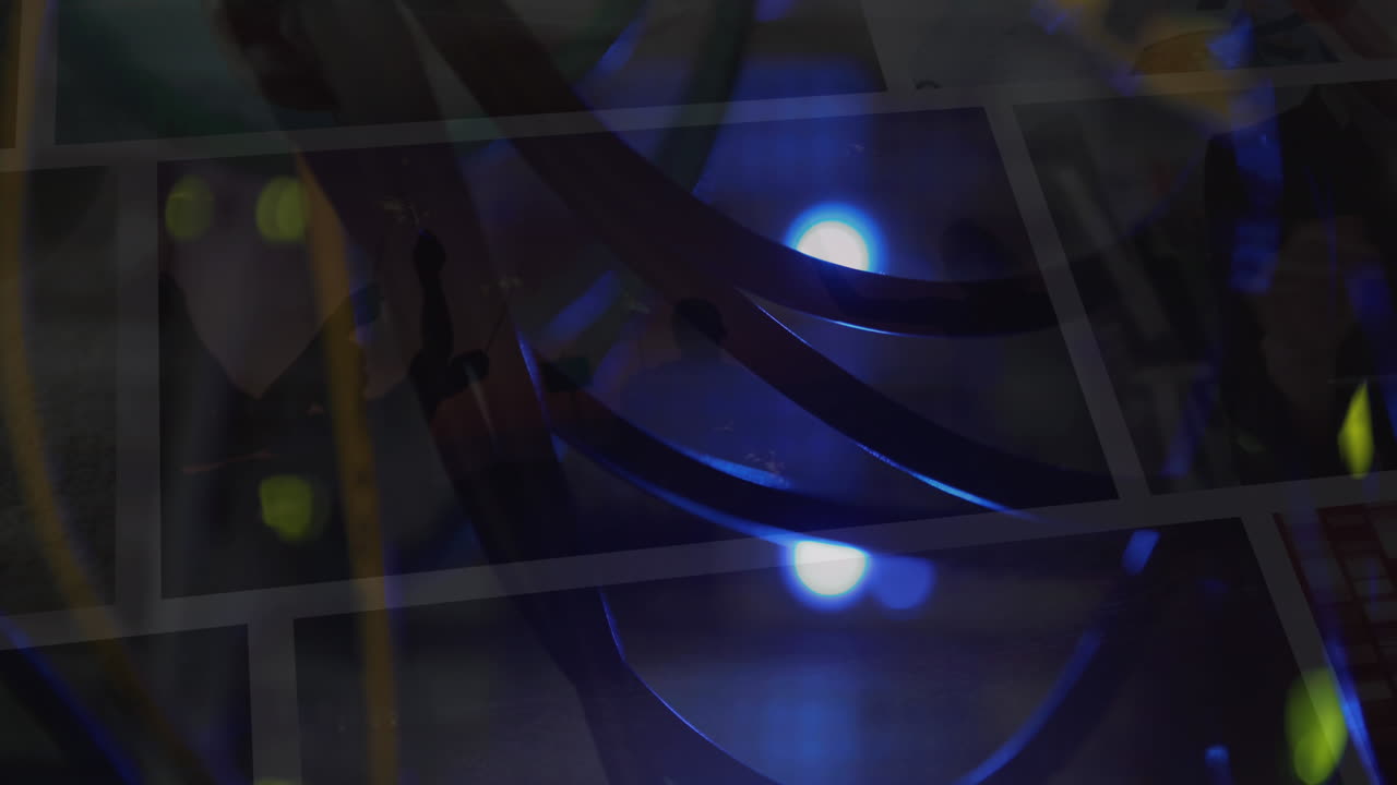 컴포지트 스크린에서 재생되는 다양한 클립에서 컴퓨터 서버 조명과 케이블의 애니메이션