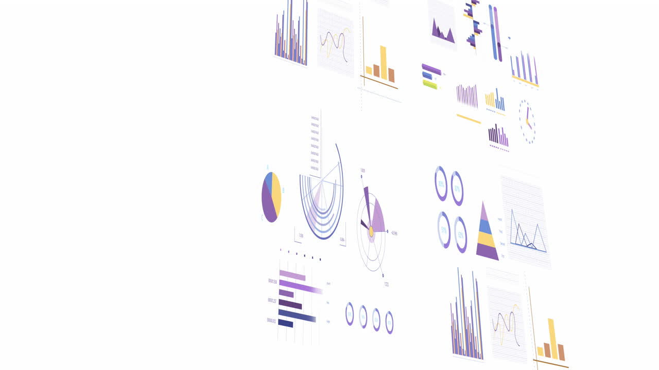 animación de estadísticas y procesamiento de datos financieros sobre fondo blanco