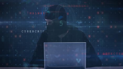 animación del procesamiento de datos sobre un hacker caucásico