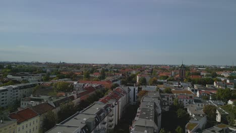 great overview aerial view flight rotation to right drone
berlin weissensee city, summer 2022
