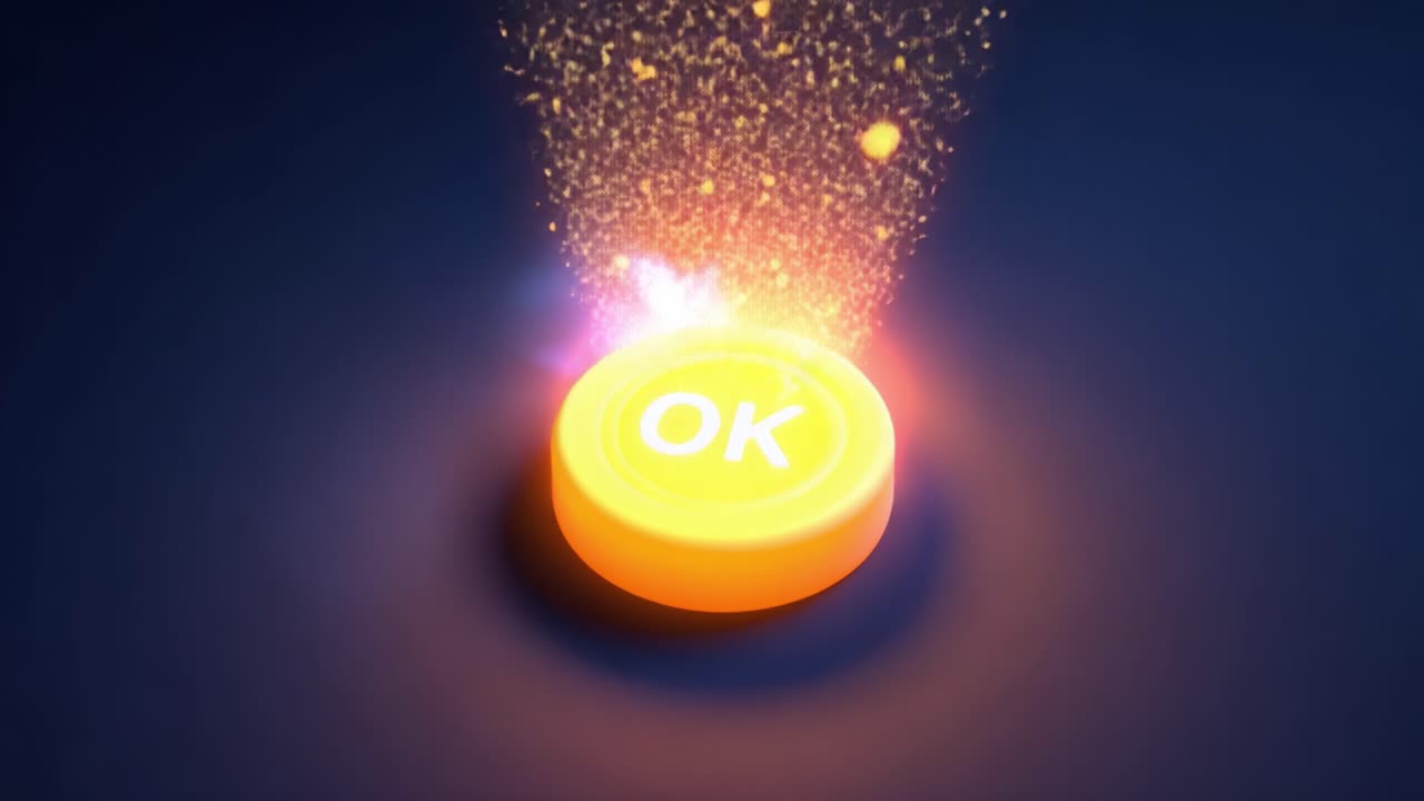 A Captivating Visual Representation of an 'OK' Button Surrounded by a Magical Burst of Colorful Sparks and Bright Lights: An Eye-Catching Display of Digital Design Elements