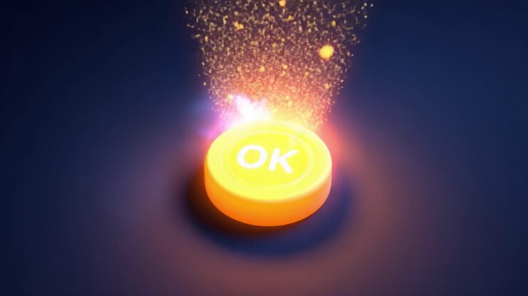 A Captivating Visual Representation of an 'OK' Button Surrounded by a Magical Burst of Colorful Sparks and Bright Lights: An Eye-Catching Display of Digital Design Elements