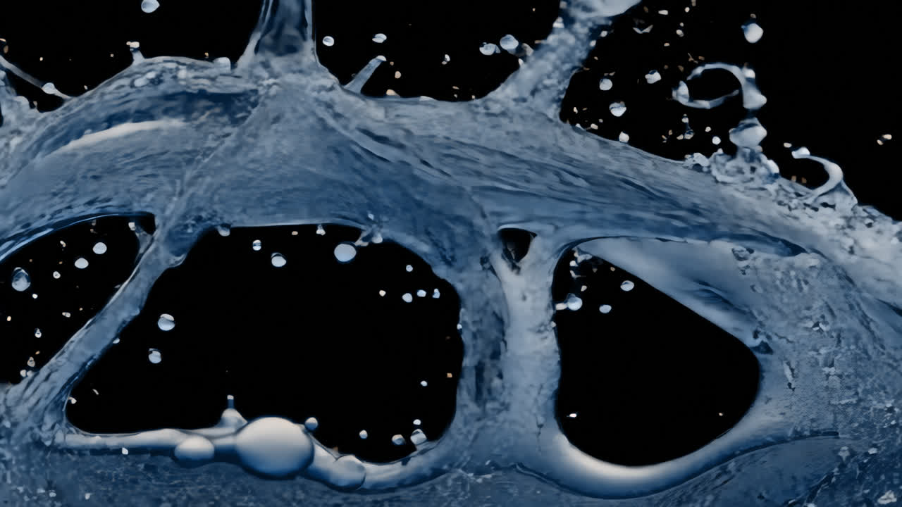 Dynamic splash of water droplets animated overlay, transparent 4K video, alpha channel, ProRes 4444