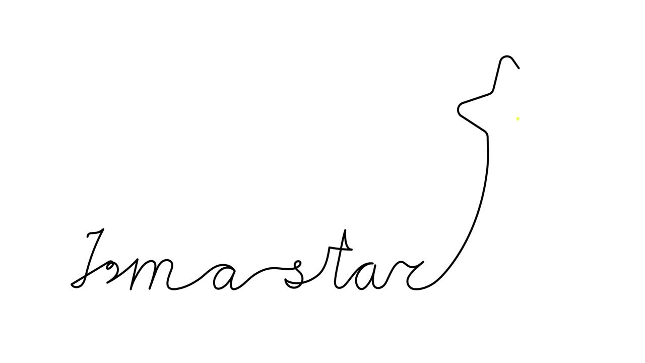 애니메이션 일러스트레이션: 연속 1줄 문자, 시브 텍스트: i'm a star, 손으로 그린 미니멀한 스타일, 4k 비디오