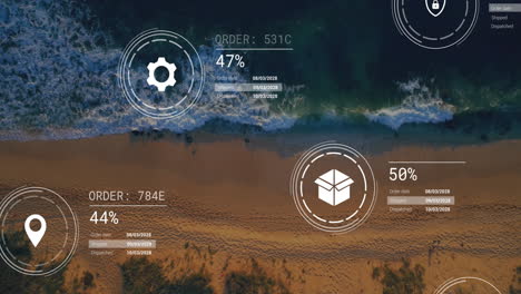 Animation of network of icons and data processing over landscape