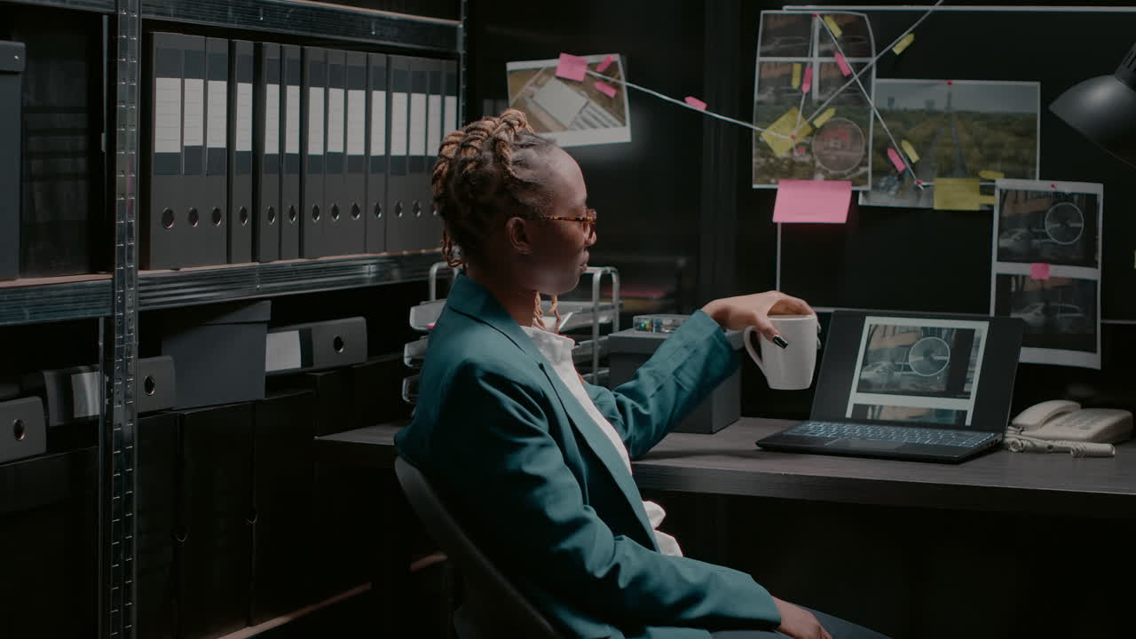 Detective in office investigating a crime