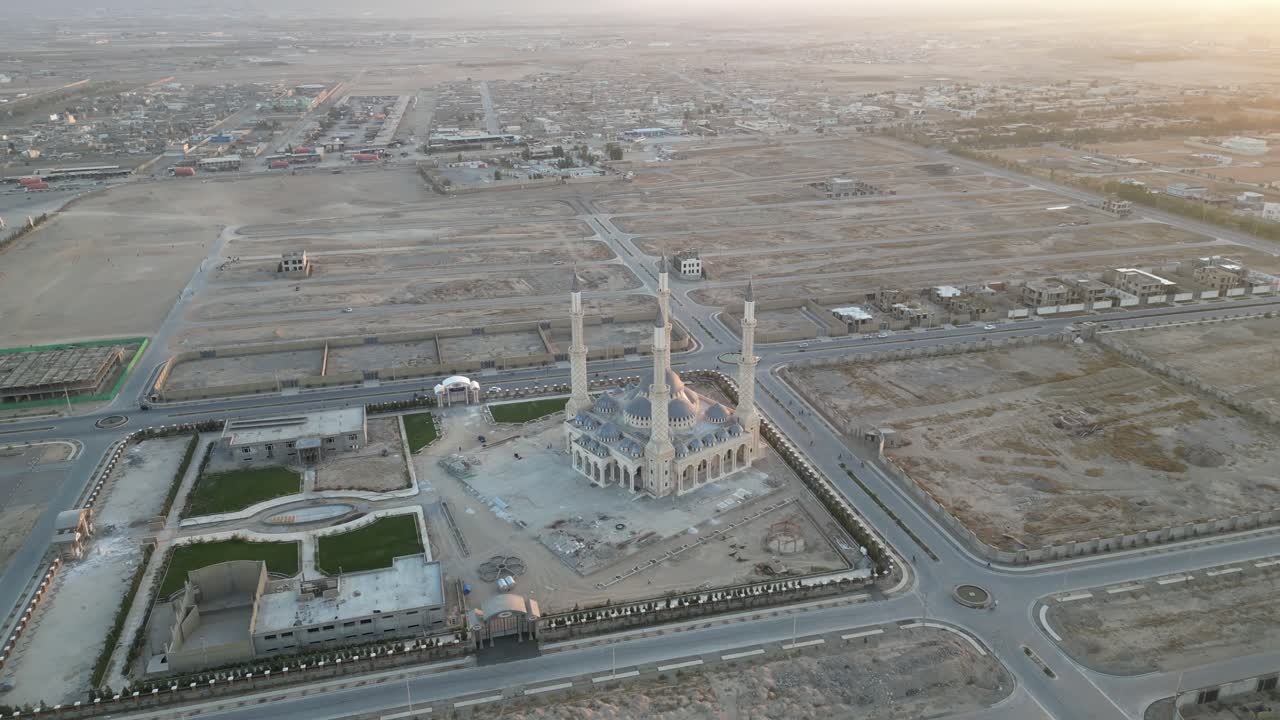 Aerial drone of Kandahar, Afghanistan. Sunrise with Mosque on silk road