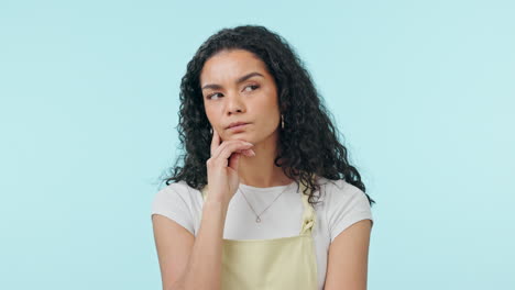 confused, woman and thinking of ideas in studio