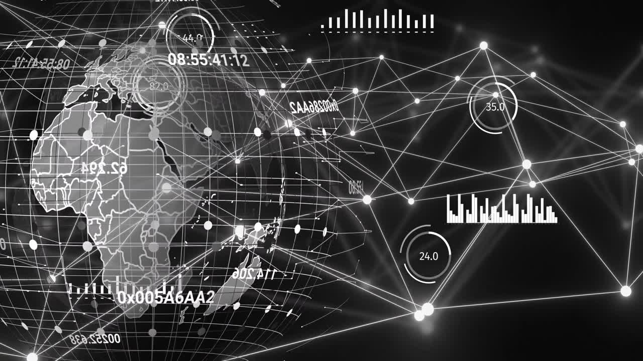 Animation of data and network of connections over globe