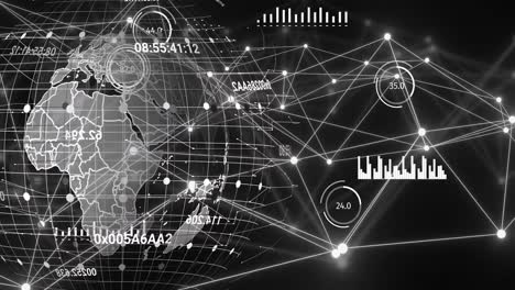 Animation-of-data-and-network-of-connections-over-globe