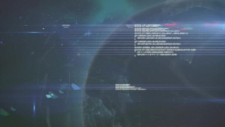 Animation of data processing and light spot over spinning globe in space