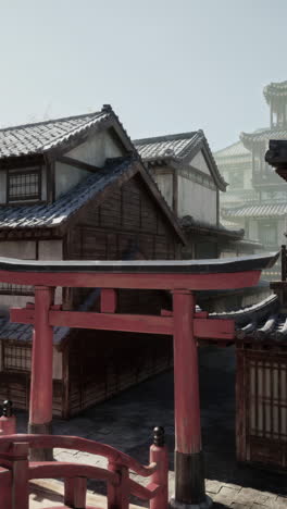 traditional japanese architecture with red torii gate