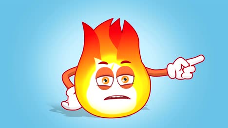 cartoon fire flame unhappy right pointer with face animation alpha matte