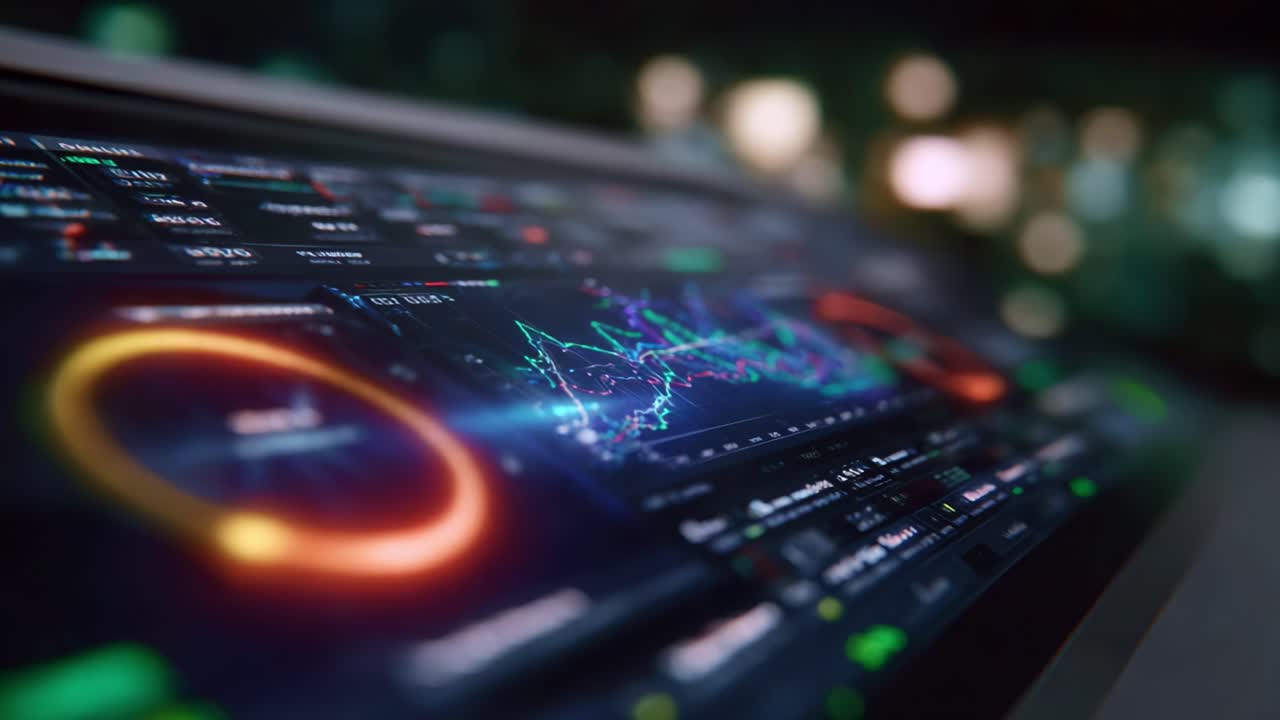 Painel de visualização de dados avançada exibindo gráficos interativos e métricas em uma interface de alta tecnologia com recursos de análise de dados coloridos para monitorar o desempenho