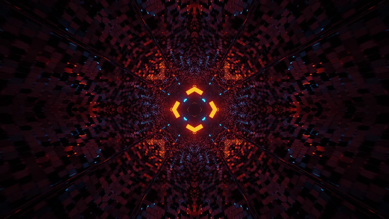 resumen de secuencia de caleidoscopio multicolor computarizado con infinitos patrones complejos que penetran