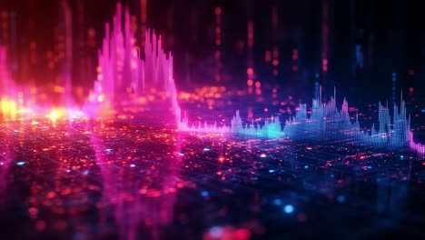 nighttime sound wave visuals. colorful audio waveforms pulse with energy against a dark backdrop, creating a mesmerizing visual experience.