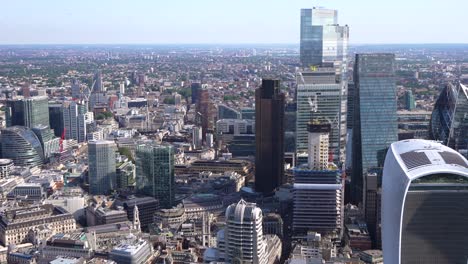 close up aerial view of the city of london towers from bank to the walkie talkie building