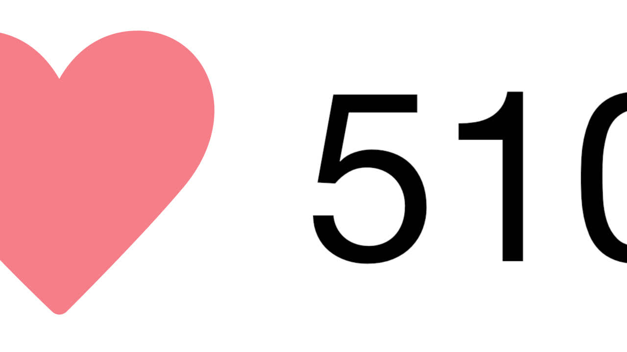 Cuore rosso pulsante e popolarità crescente su Instagram su schermo bianco