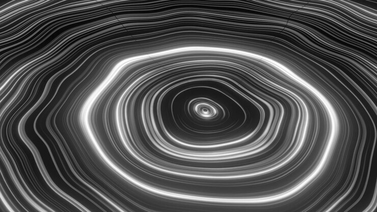 Abstract Monochrome Concentric Rings Pulsing in Motion